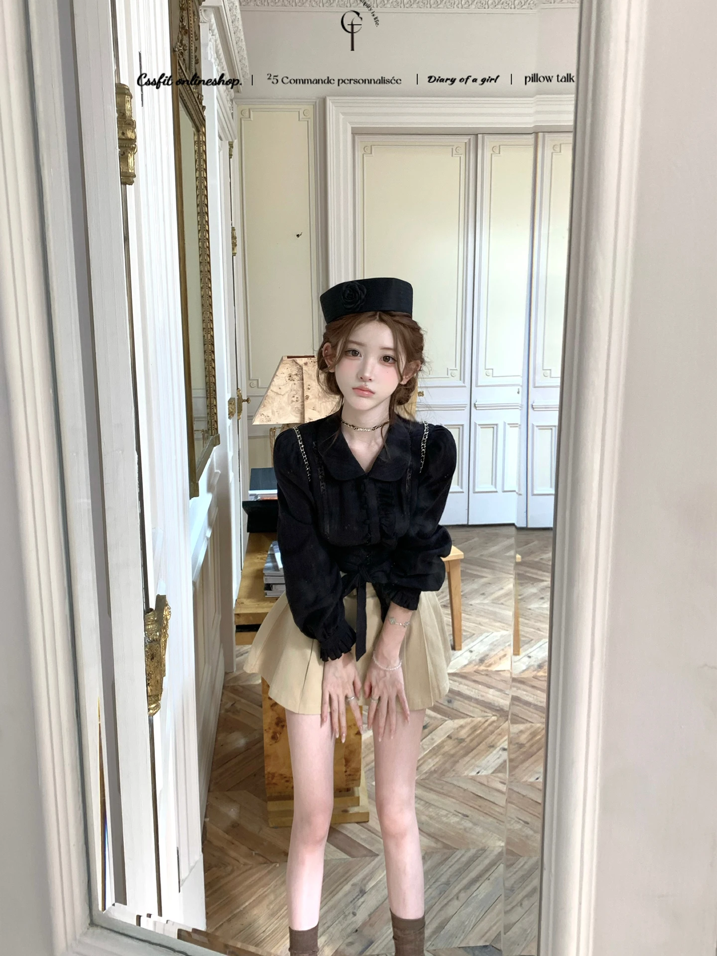 

Bla Long Sve Fce Velvet Hollow out Doll Collar Ruffle Belted irt Women's Vintage Sle Faion Top by Chi umeng