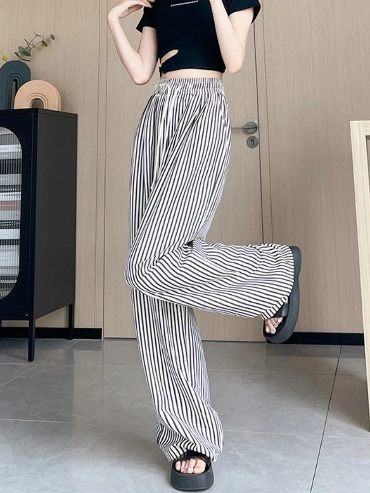 Casual Pants Women Classic Striped Daily Loose All-match Basic Korean Style Ladies Stylish Cozy Summer Trousers Simple Design