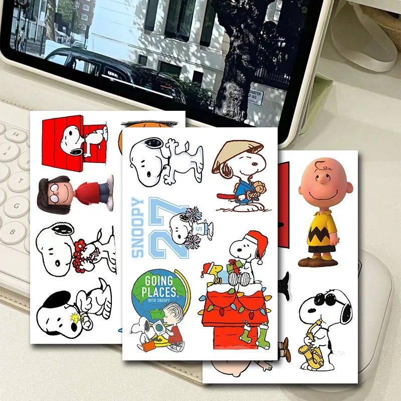 9 hojas de pegatinas de Snoopy Kawaii para monopatín, bicicleta, guitarra, portátil, papelería, teléfono, equipaje de bicicleta, pegatinas de Snoopy de maní para coche