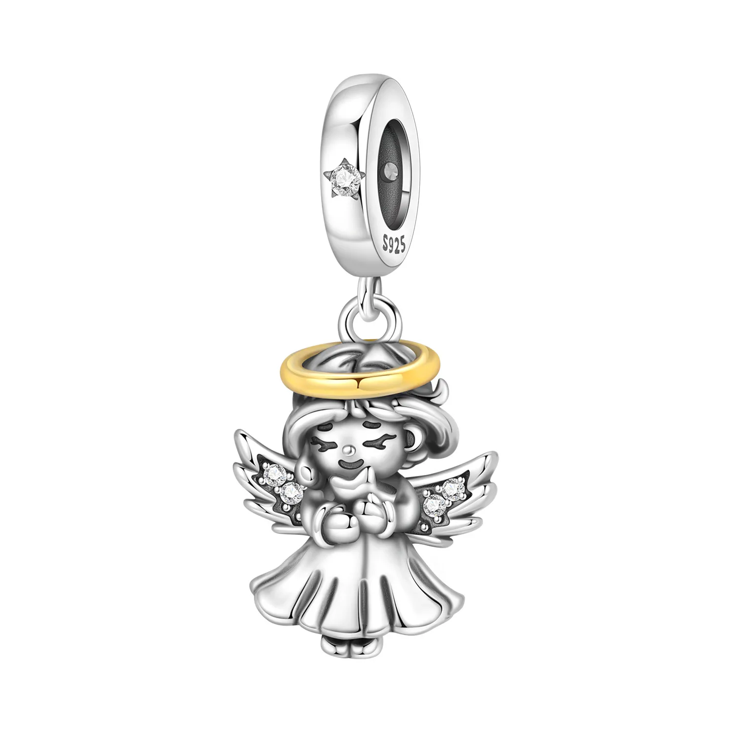 PANPOKI 925 Sterling Silver Angel Girl Religious Symbol Beads Original Pendants Jewelry DIY Necklace Bracelet Gifts