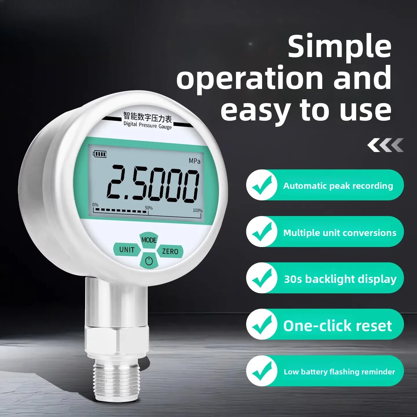 High Precision Digital Pressure Gauge for Water Vacuum Positive & Negative Air Pressure