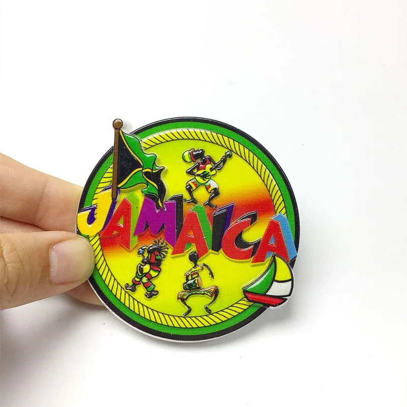 

3D Resin Jamaica Shaped Refrigerator Magnet Cute Home Decor Room Decor Colorful Font Dancers Flag Sailboat Design
