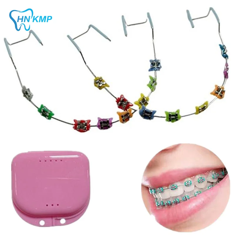 

1Pair Cartoon Dental Metal Braces Archwire Without Hooks Metal Bracket And Ligature Ties Colorful Temporary Tooth Decoration