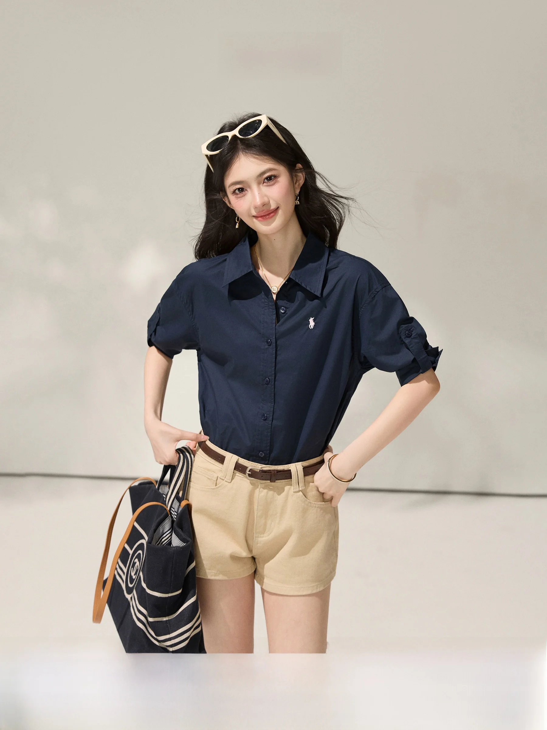 

Qiu Yang Xi Micro Fat "Commute" Embroidered Loose Collar Shirt Women Summer New Style Breathable Comfortable OL Style Shirt
