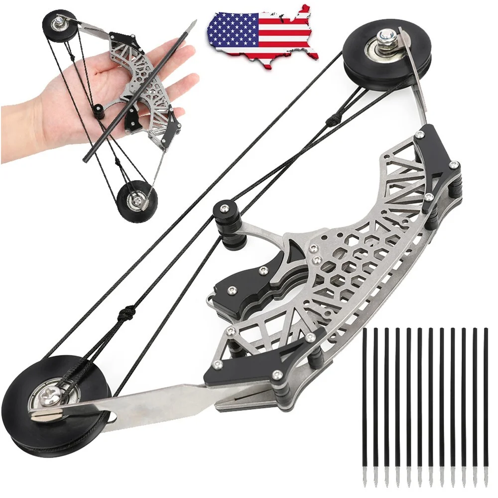 

Stainless Steel Portable Mini Compound Bow and Arrow Set 4/12pcs Arrows 30-40m Range For Archery Entertainment Shooting Hunting