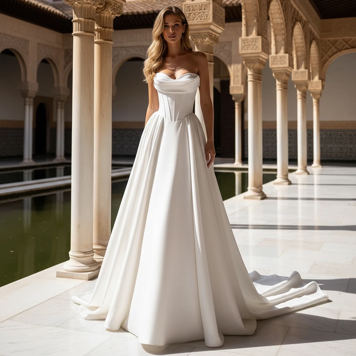 Simple Pleated Sweetheart Wedding Dress Long A Line Ball Gown For Bride Vestidos Novia Strapless Bridal Party Gown For Women image 6