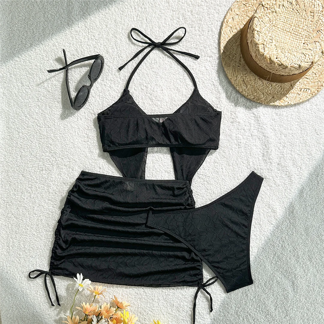 Mit Rock, Neckholder-Bikini, Damen-Badeanzug, dreiteiliges Bikini-Set, Damen-Badebekleidung, brasilianischer Badeanzug mit Polsterung, Badeanzug, Schwimmbekleidung V7071 – Detail 23