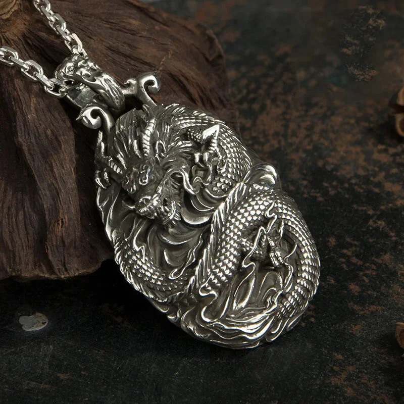 

Винтажное ожерелье с подвеской в виде античного серебристого дракона в стиле панк, ожерелье с драконом зодиака, массивное ожерелье, ювелирные изделия, подарки для мужчин и женщин