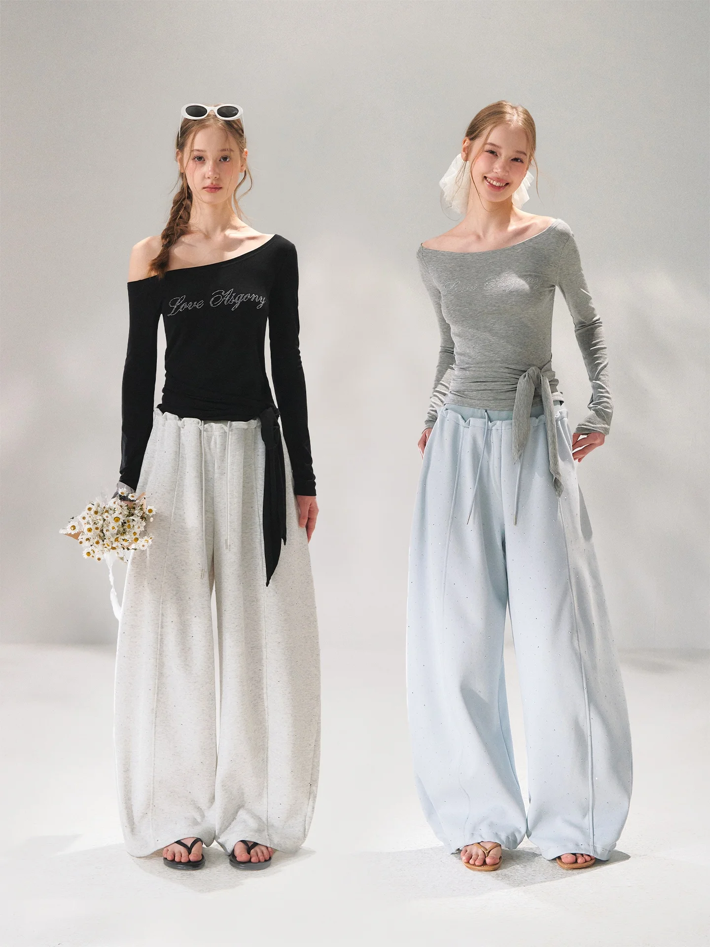 

AsGony Letter Rhinestone Long Sleeve Slim Fit Base Shirt Elegant Simple Style Women's T-shirt High Waist Pants Spring Fashion...