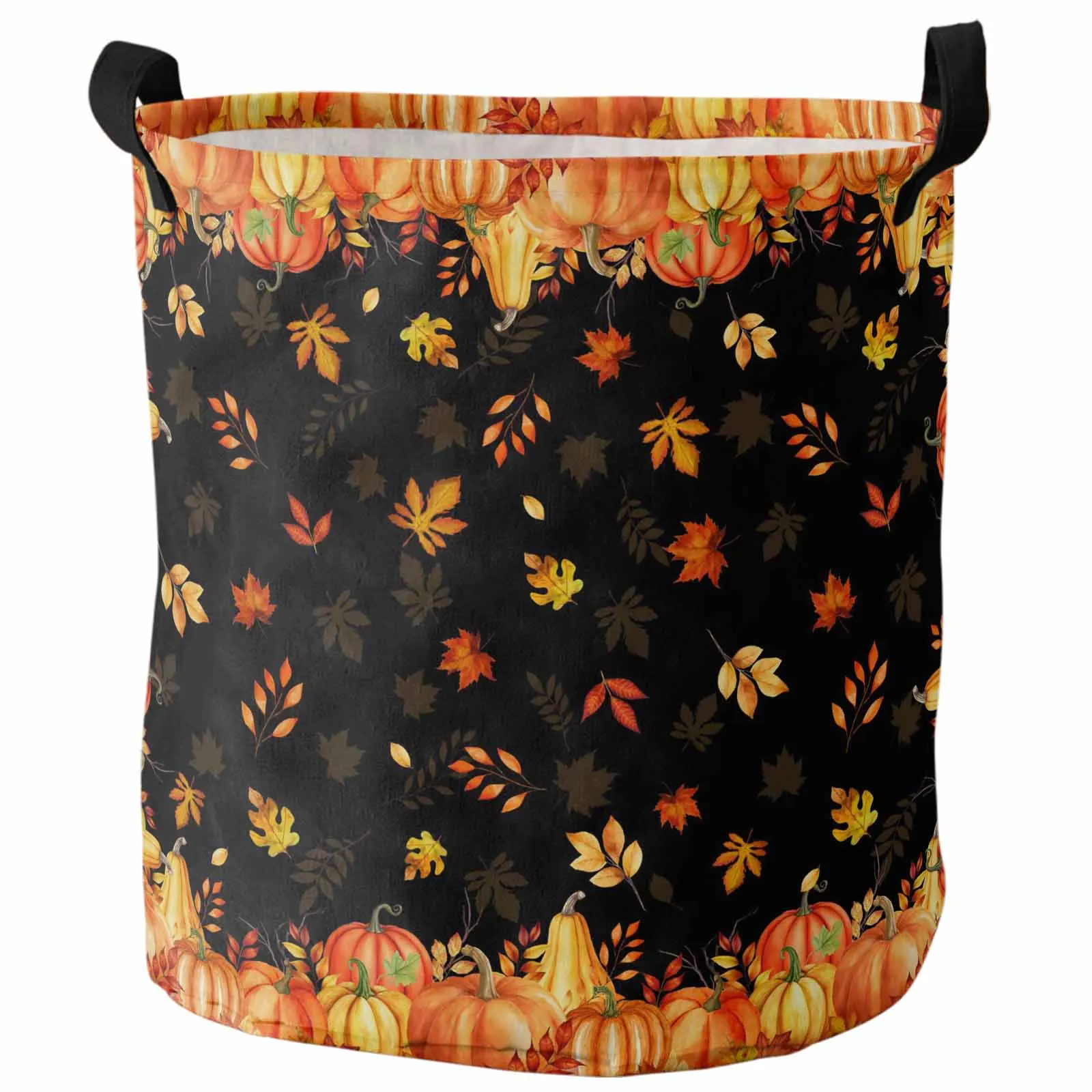 

Vintage Black Pumpkin Fallen Leaves Foldable Dirty Laundry Basket Kid's Toy Organizer Waterproof Storage Baskets