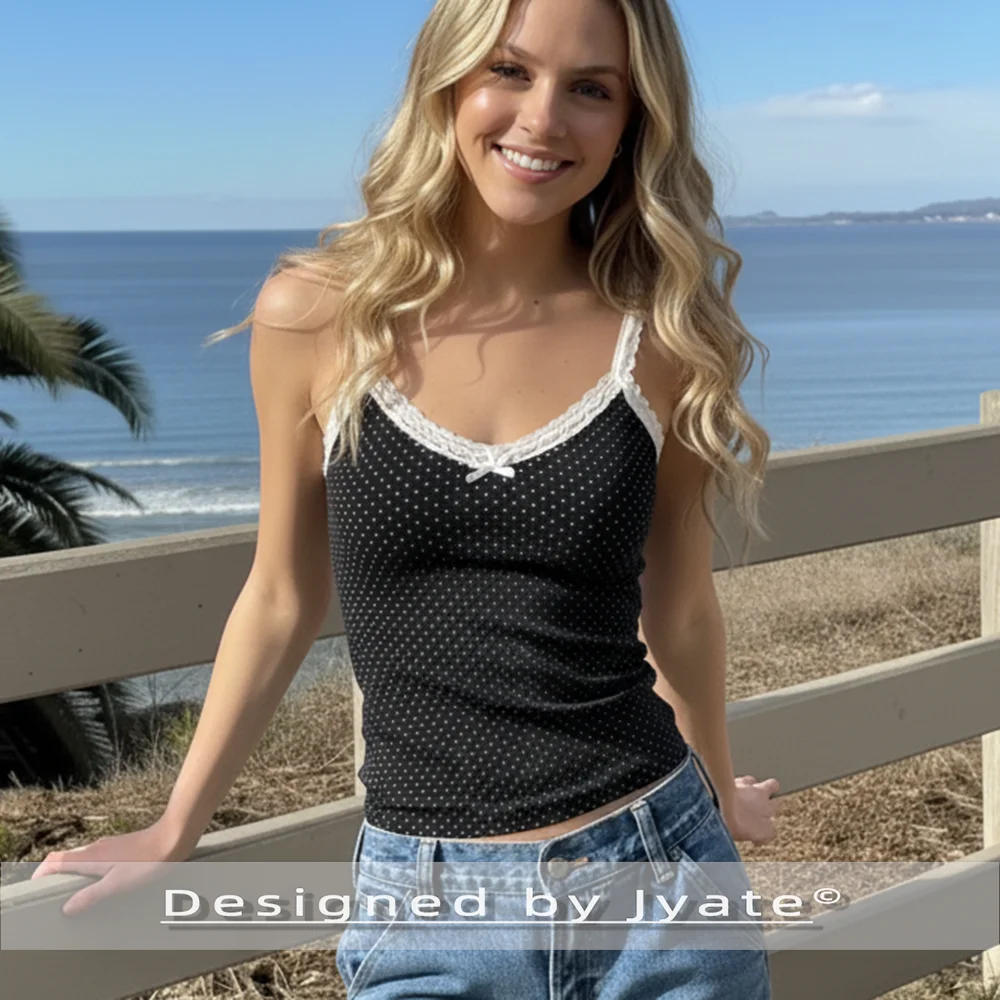 レーストリム水玉タンクトップキャミソール レディース 夏 コットン スイート ベイビー Y2K トレンド セクシー キャミソール タンク キュート クロップトップス 2025 スイートベイビー