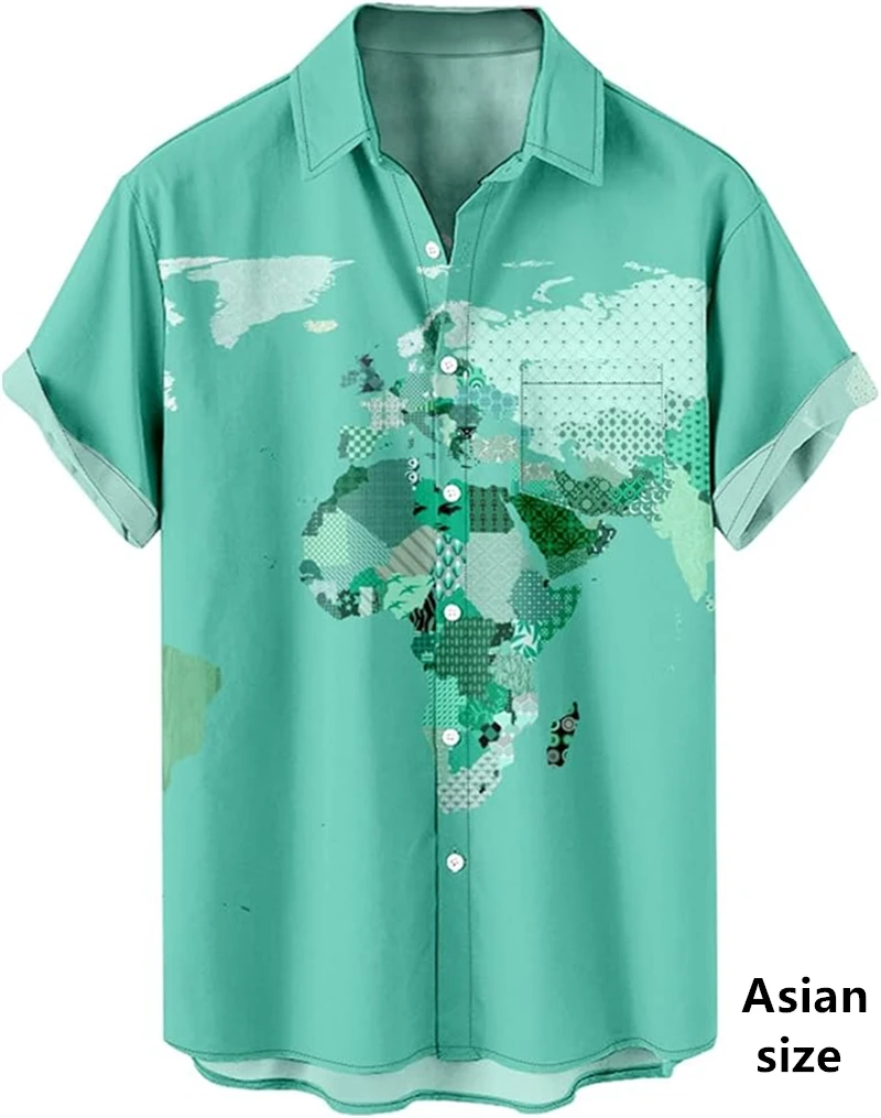 New World Maps Africa Graphic Shirts Men Womens 3D Printed Hawaiian Shirts Clothing Harajuku Fashion Button Short Sleeve Tops