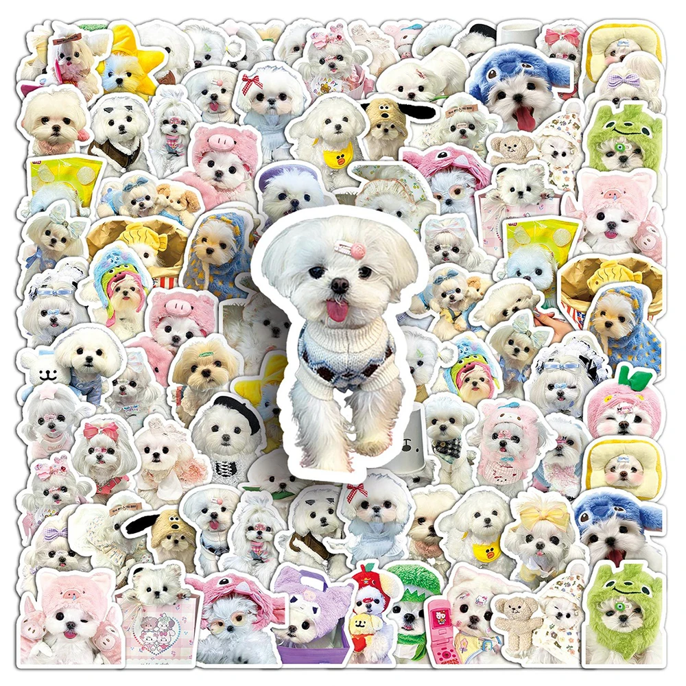 Kawaii adesivos com design maltês e cão, decalques animais bonitos, garrafa de água decoração, telefone, bagagem, impermeável, grafite, brinquedo, 10/30/50pcs