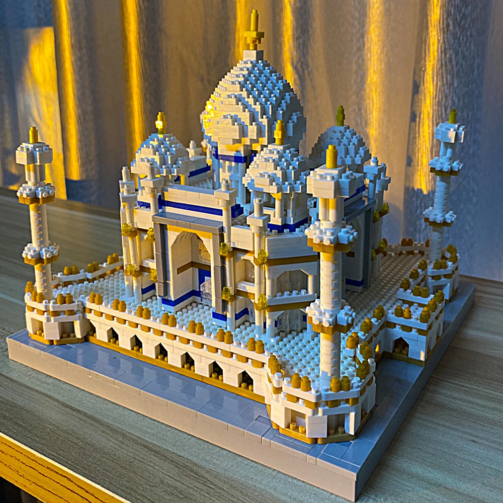 Wiedział zbudowany indyjski Taj Mahal 3D zestawy modeli zabawki mikro Mini klocki dla dorosłych z kwiatem LED montaż cegły architektury