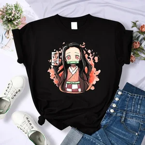 Weibliche Frauen jagen T-Shirt, Kimetsu no yaiba, Nezuko, Tanjirou Kamado, japanisches Anime-Grafik-T-Shirt, Ärmel, weibliches T-Shirt 6 Hauptverkäufe japanische Frauenkleidung - №6