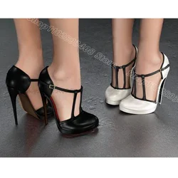 Black Platform Ankle Buckle Pumps Solid Shallow British Style Casual Party New Fashion Women Sexy Shoes 2024 Zapatos Para Mujere