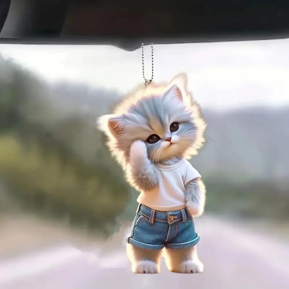 Cartoon Cat Hanging Decoration Home Indoor Christmas Tree Car Rearview Mirror 2D Flat Acrylic Kitten Man Hanging Ornament