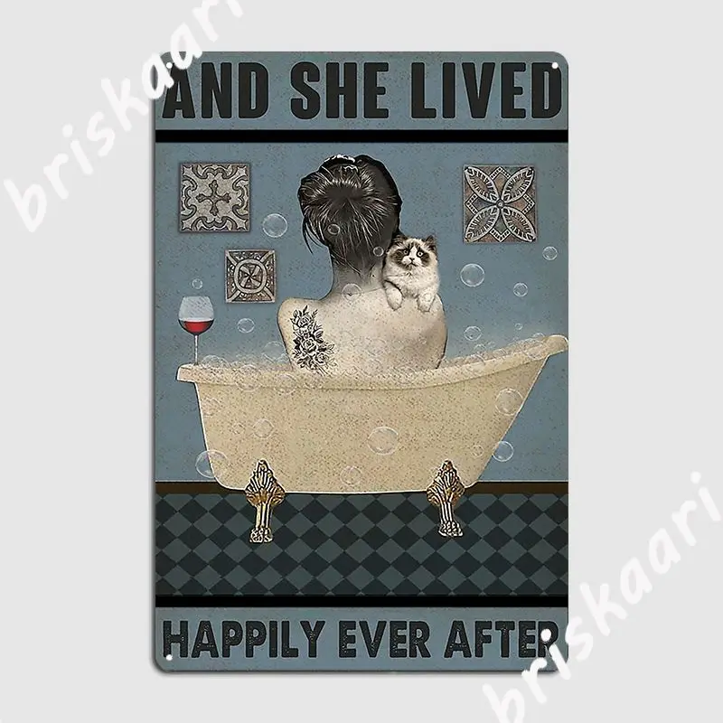 And She Lived Happily Ever After Cats Metal Plaque Poster Pub Garage Create Club Party Painting Décor Tin Sign Posters