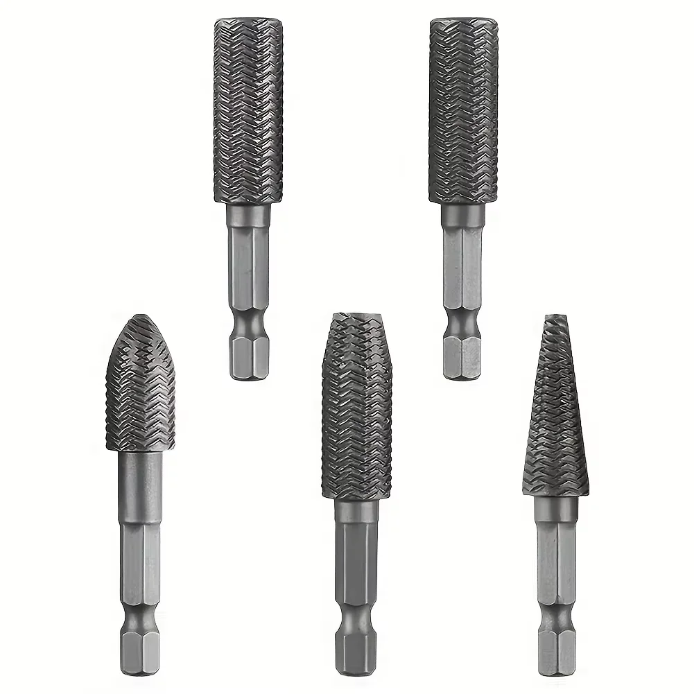 5pcs Hex Shank Rotary Steel File Set for Drilling, Grinding, Sanding & Engraving - Durable Carbon Steel, Dark Gray