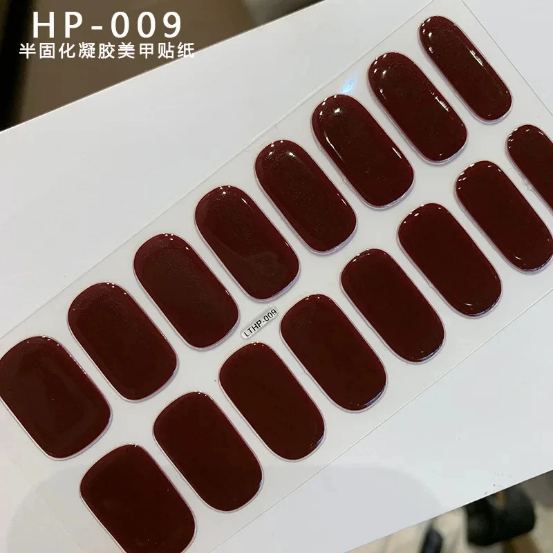 2024 # Neue halbgehärtete Gel-Nagelaufkleber, langlebig, einfarbig, Nagelstreifen, UV-Lampe, ausgehärtete Maniküre-Gel-Aufkleber, 16 Tipps