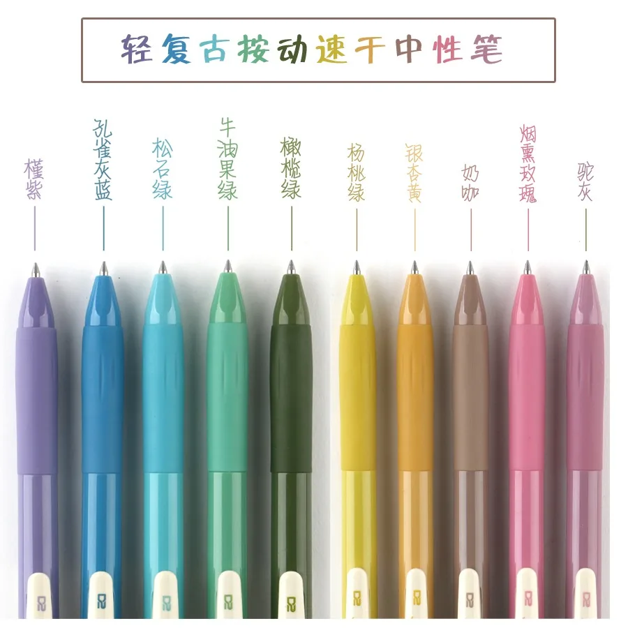 5pcs Retractable Colored Gel Pens Quick Dry Ink 0.5mm Vintage Pen for Planner Drawing School Office Kawaii Stationery Supplies