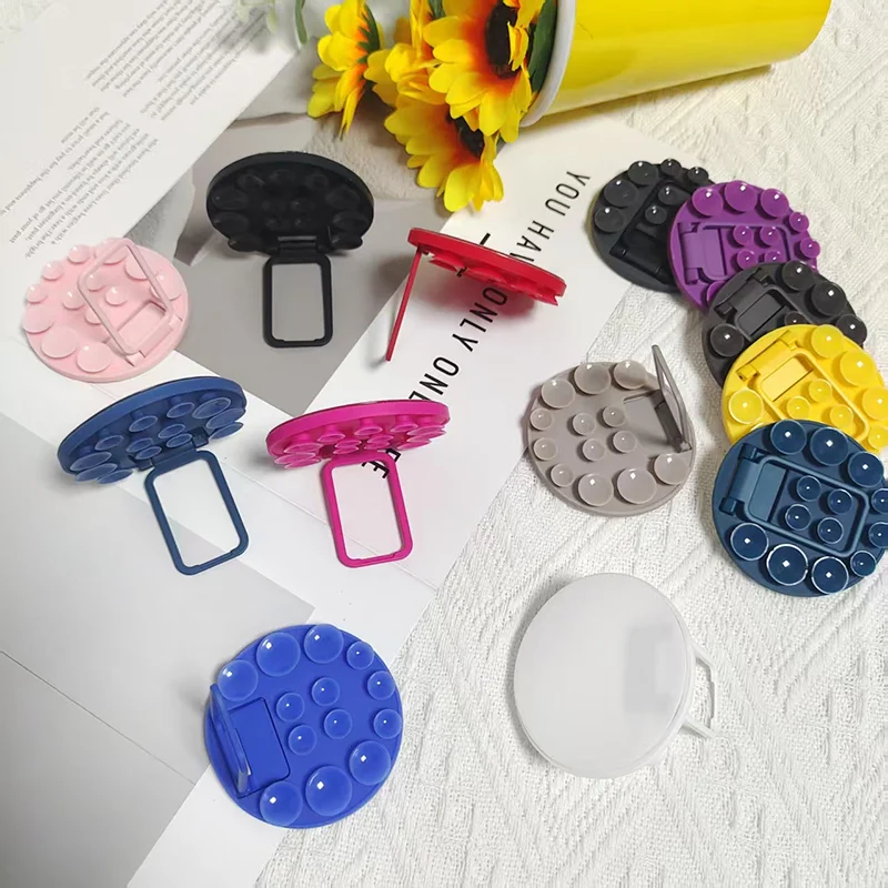 Universal Round Double Sided Sucking Disc ผู้ถือโทรศัพท์ขาตั้งโทรศัพท์มือถือซิลิโคนดูดถ้วยโทรศัพท์ Mount สําหรับผนังกระจก