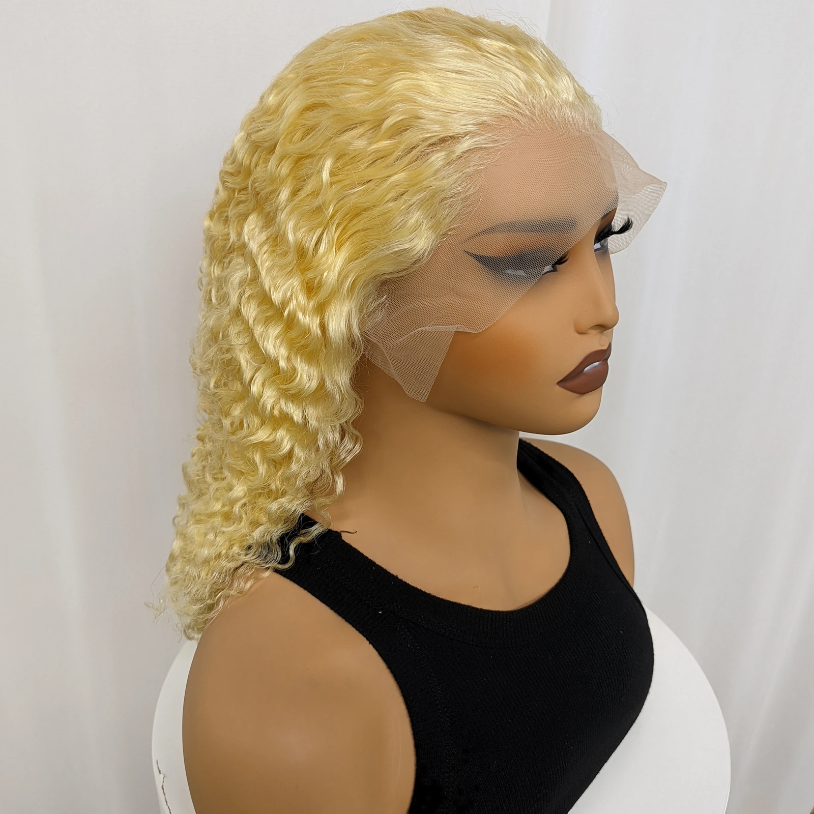 20 Inch 13x4 Lace Frontal Curly Wigs 250% Density 100% Remy Human Hair Wigs 613 Blonde Water Wave Transparent HD Lace Bobs Wigs