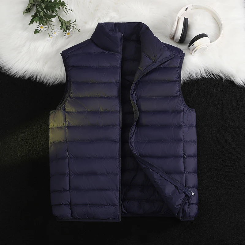 Sleeveless Solid Color Zipper Pockets Men's Clothing Cardigan Vests Coats Casual Fashion Half High Collar Autumn Winter Tops