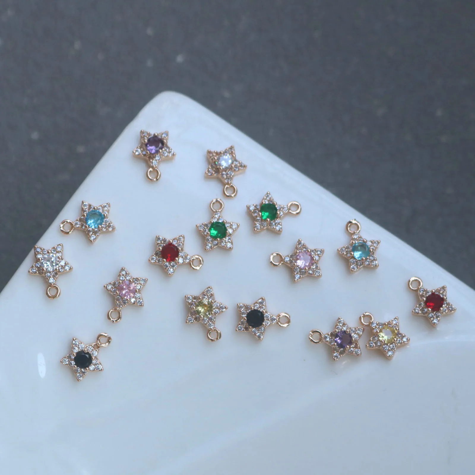 20pcs/ Bag New copper plated 18k gold micro inlaid zircon small pentagram pendant DIY earrings necklace accessories