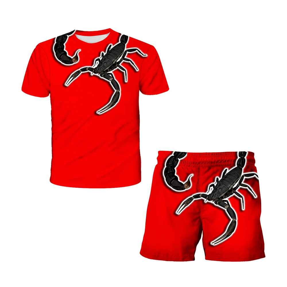 Halloween Boys T-shirts Shorts Sets Scorpion Graphic 3D Printed Top + Shorts 2 Pcs Suits Children Clothing Set Boy Top Pants