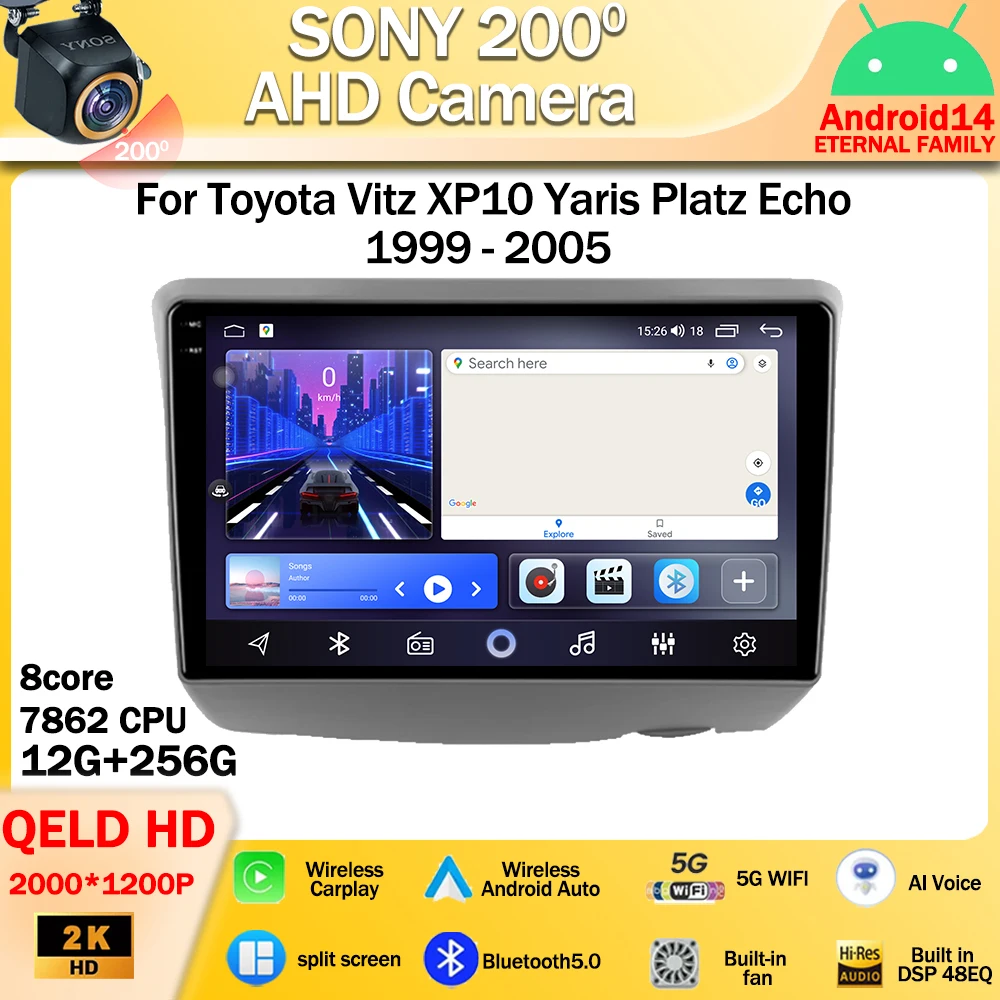 

Android 14 For Toyota Vitz XP10 Yaris Platz Echo 1999 - 2005 Car Radio Stereo Multimedia Video Player 4G Wifi GPS Navigation DSP