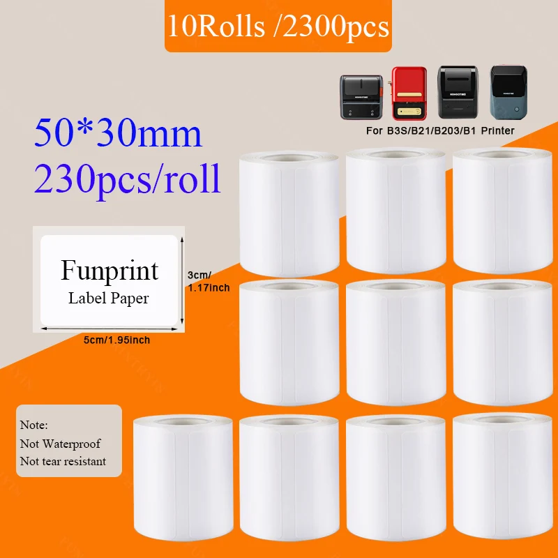 NiiMBOT B1/B21/B203/B3S 5/10Rolls Label Paper Not Waterproof Name Stickers Diy Label Printing Stickers Household Storage