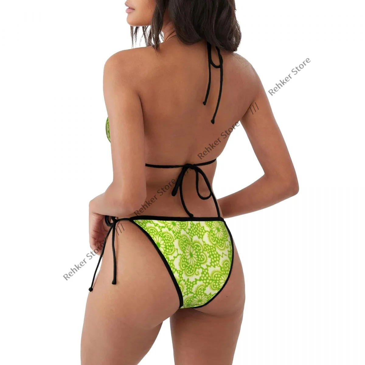Sexy Thong Bikini Mujer Swimwear Women Sacura Green Pattern Summer Beachwear