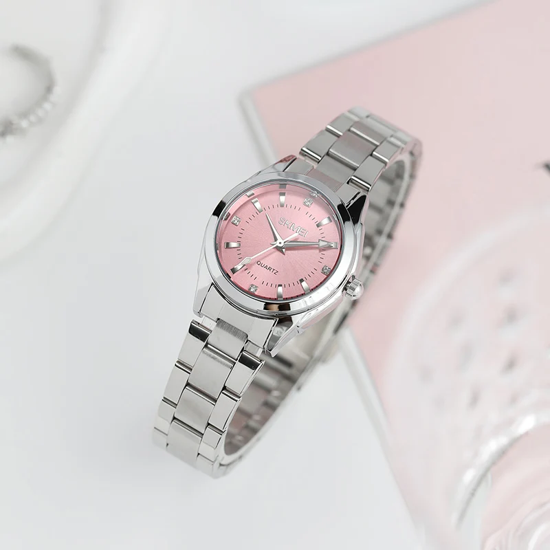 

SKMEI часы для девочек, роскошные элегантные кварцевые часы для женщин, модные женские наручные часы из нержавеющей стали, женские простые часы с временем