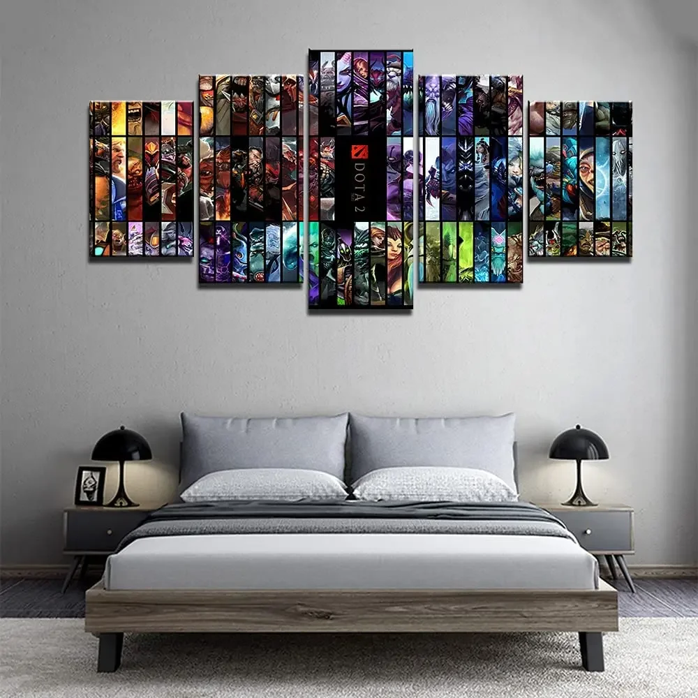 Video Game Dota 2 Character 5Pcs Wall Art Canvas HD Posters Painting for Living Room Bedroom Home Decor Pictures Decorations