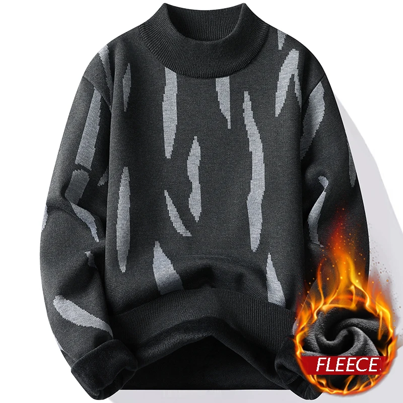 New Mens Sweater Fashion Knitted Fleece Lined Pullover Men\'s Autumn Winter Clothes Elegant Luxury Brand Fashion Knitted Sweaters
