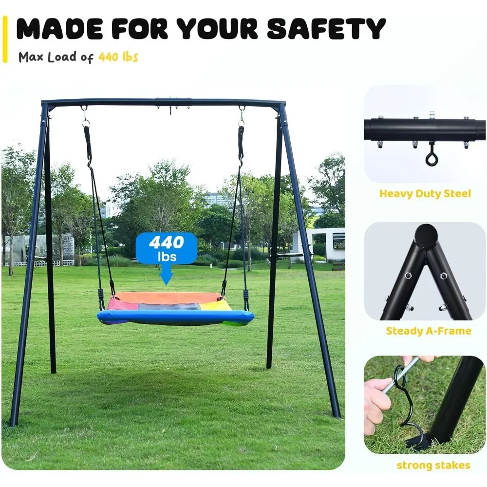 Heavy Duty A-Frame Metal Swing Set for Backyard: 440lbs Capacity with 60