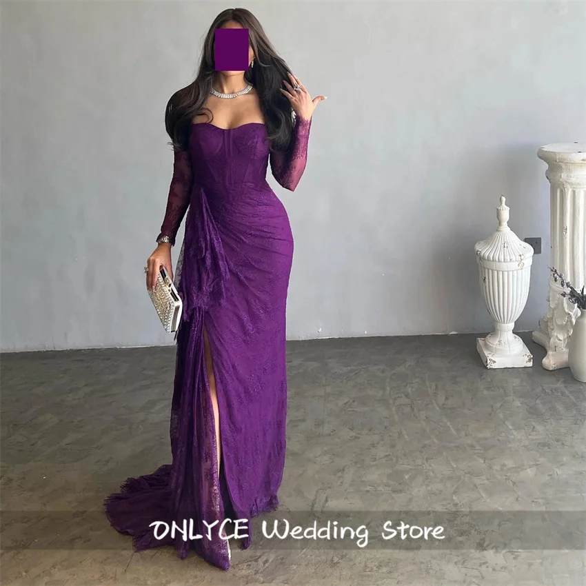 

Purple New Luxury Women Evening Dress 2025 Dubai Lace Appliques Long Sleeves Long Prom Party Gown Vestidos Customized