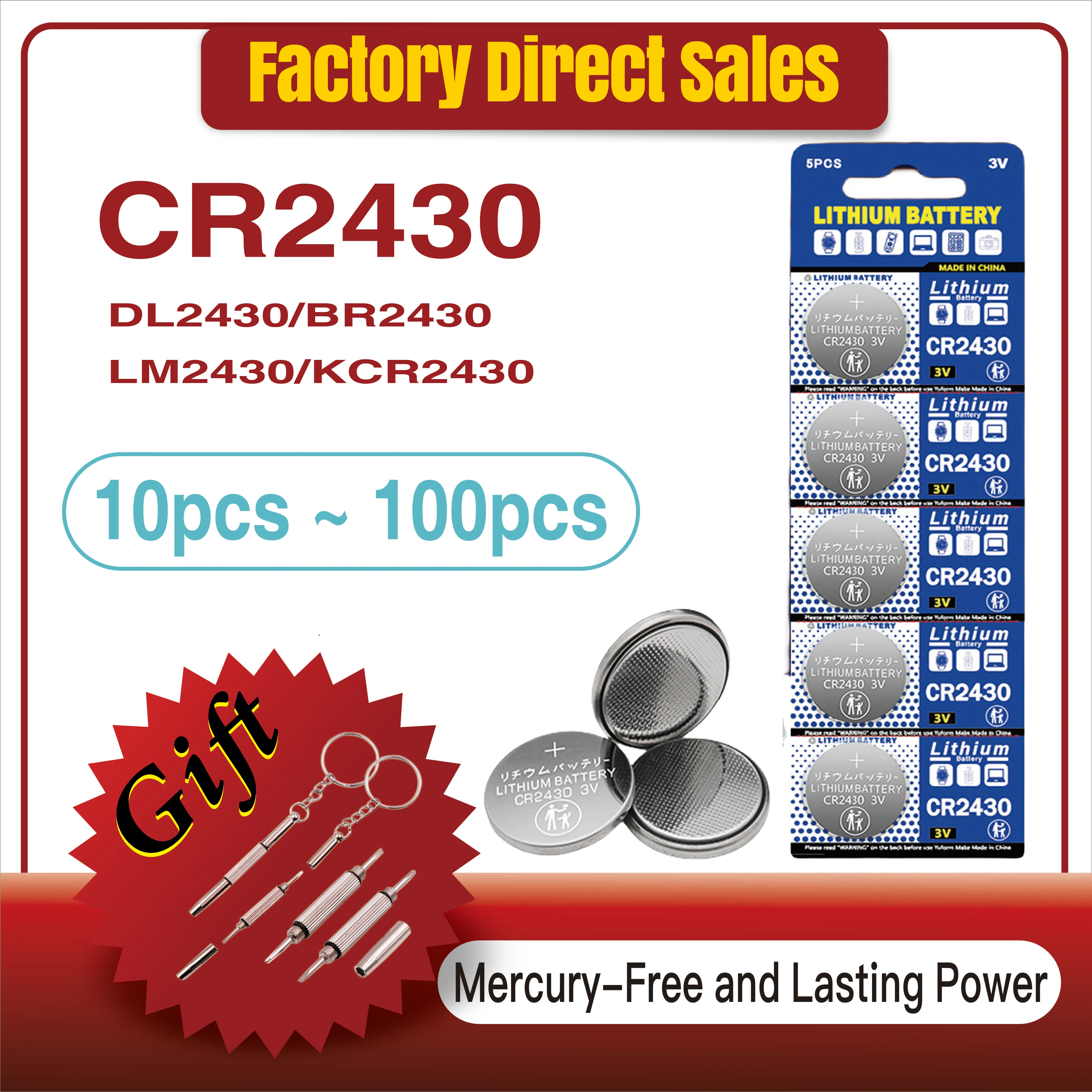 

10-100PCS CR2430 Button Batteries DL2430 BR2430 KL2430 3V Cell Coin Lithium Battery CR 2430 for Watch Electronic Toy Remote