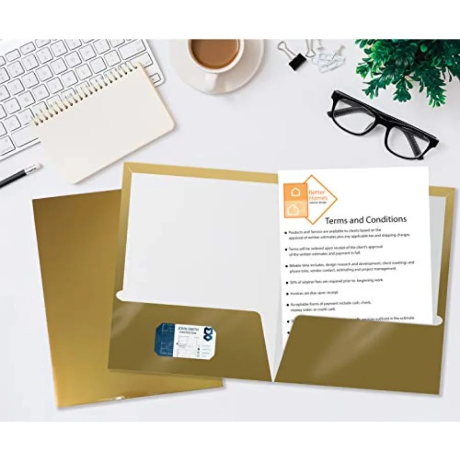 2-pocket glanzend gelamineerd metallic goud papieren mappen Letter-formaat voor kantoororganisatie Ideaal voor documentopslag en aanwezigheid