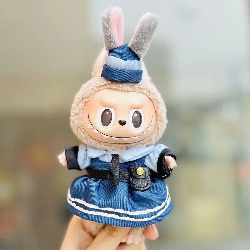 17cm Labubu Doll Clothes Dark Blue Police Dress Suit Baby Pendant Clothes Replacement Trend Gift