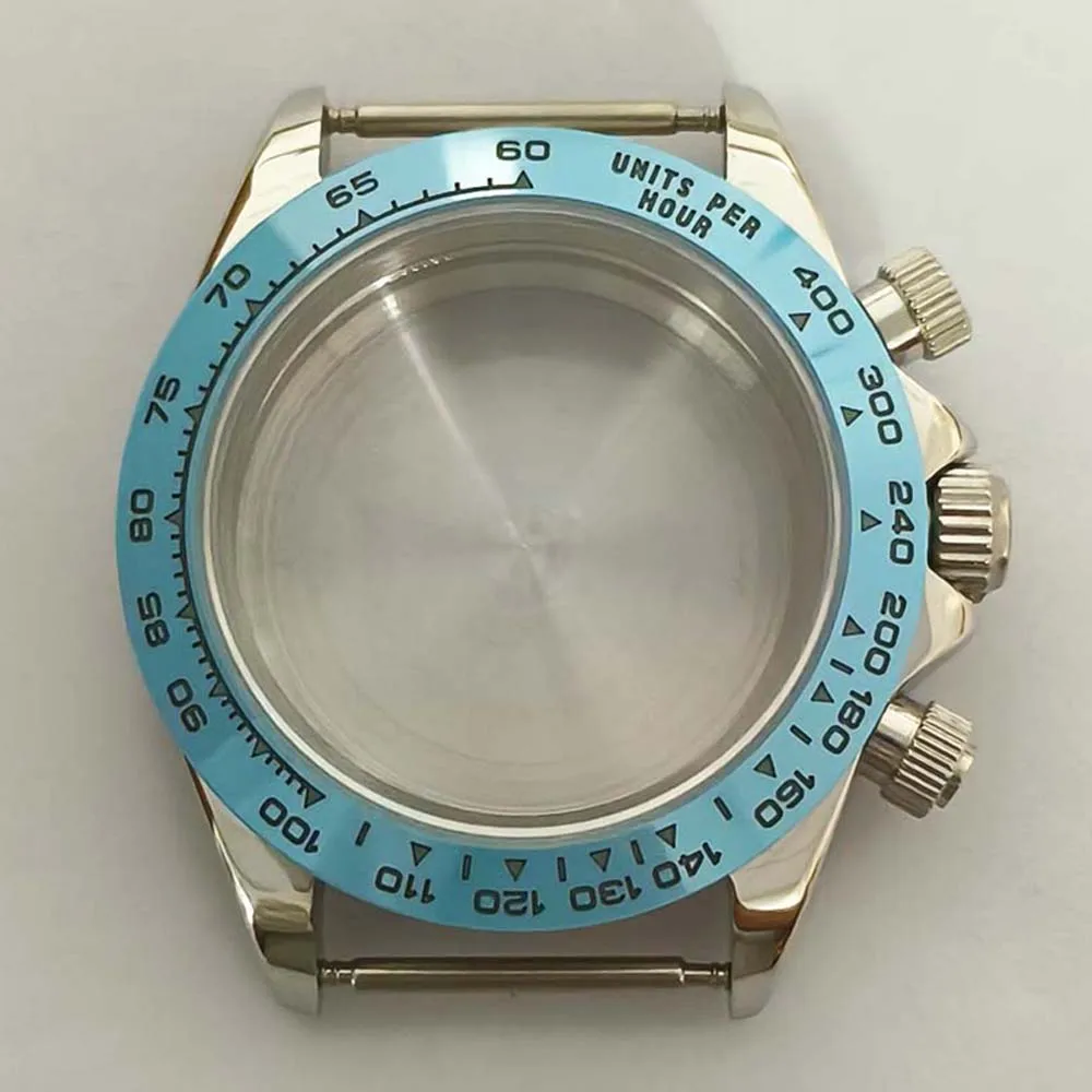 

Корпус для VK63 из нержавеющей стали 316, синий керамический безель, часть для часов «сделай сам», сапфировое стекло, корпус для часов 39 мм для кварцевого механизма VK63