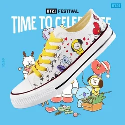 Autumn New BT21 Tata Cooky Anime Kawaii Peripheral Low-top Canvas Shoes Cartoon Shooky Female Hand-painted Student Sneakers Gift