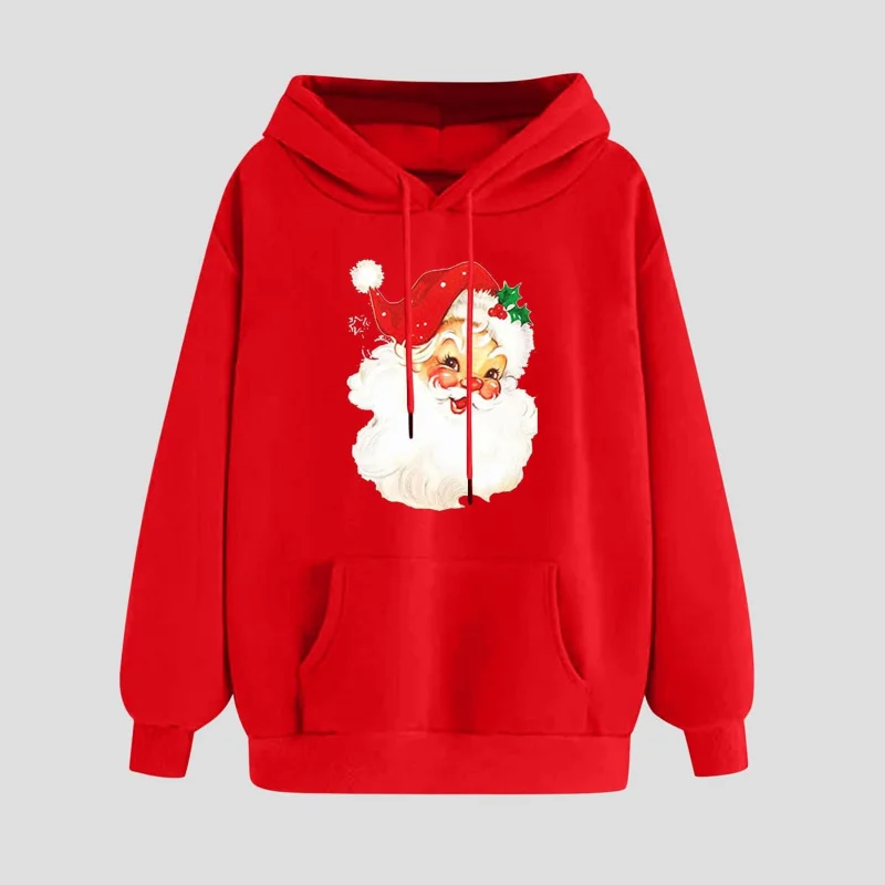 Christmas Retro Santa Claus Hoodie Round Neck Long Sleeve Hoodie