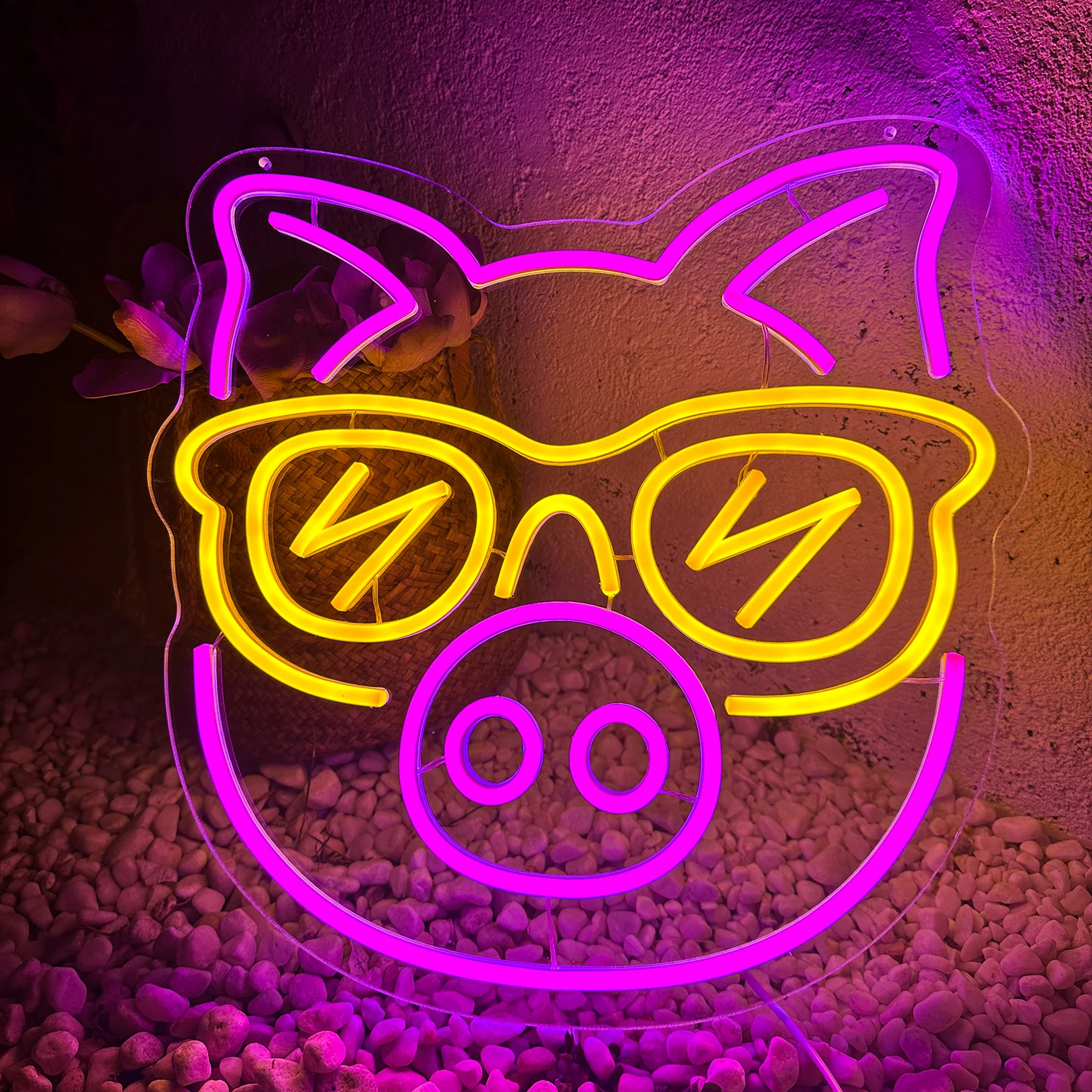 Cool Pig Neon LED Sign, Animal Birthday Gift, Bedroom Decor, btGift, Wall Night Glow Lighting, Hommes et Femmes, Diversification Personality Lights