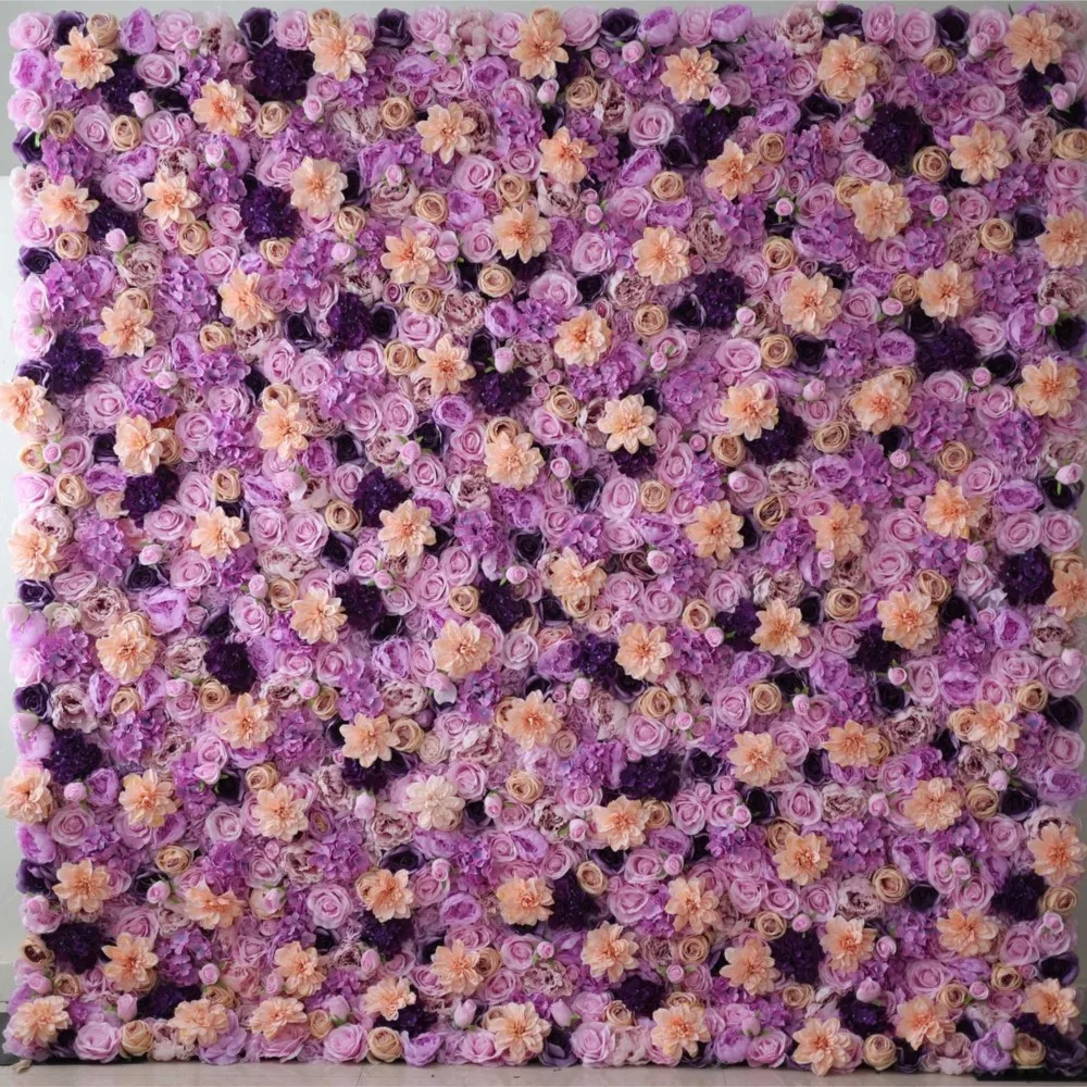

Royal Series luxury 3D Yellow Peony Purple Rose artificial plant Flower wall Birthday party outdoor wedding background decoratio