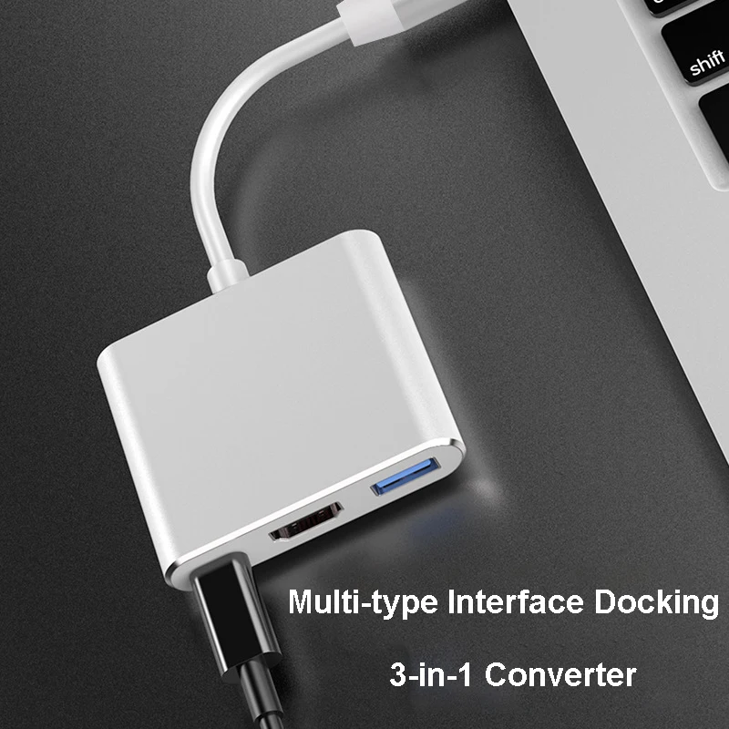 3-in-1 Square Docking USB3.0 PD Quick Charging 4K HDMI-Compatible Type-c Converter Compatible For PC Laptop Macbook