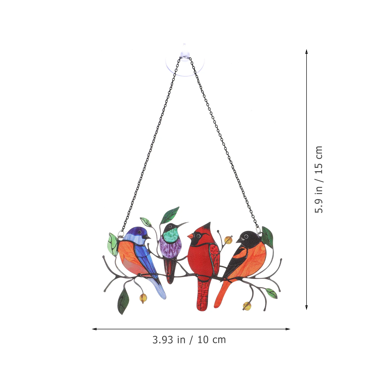 버디 장식 합금 펜던트 체인 창 장식, 장식 아트웨어, 수공예 금속 걸이식, 다채로운 벽 모양, 15x10cm