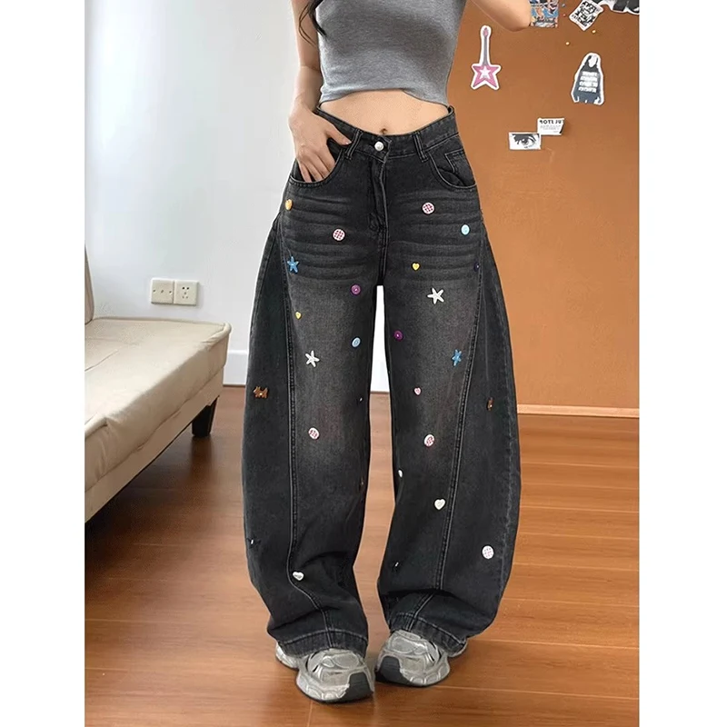 

Винтажные синие джинсы Y2k с граффити, женские японские джинсовые брюки-бойфренды 2000-х годов, уличная одежда, мешковатые брюки в стиле Харадзюку в стиле гранж, хип-хоп