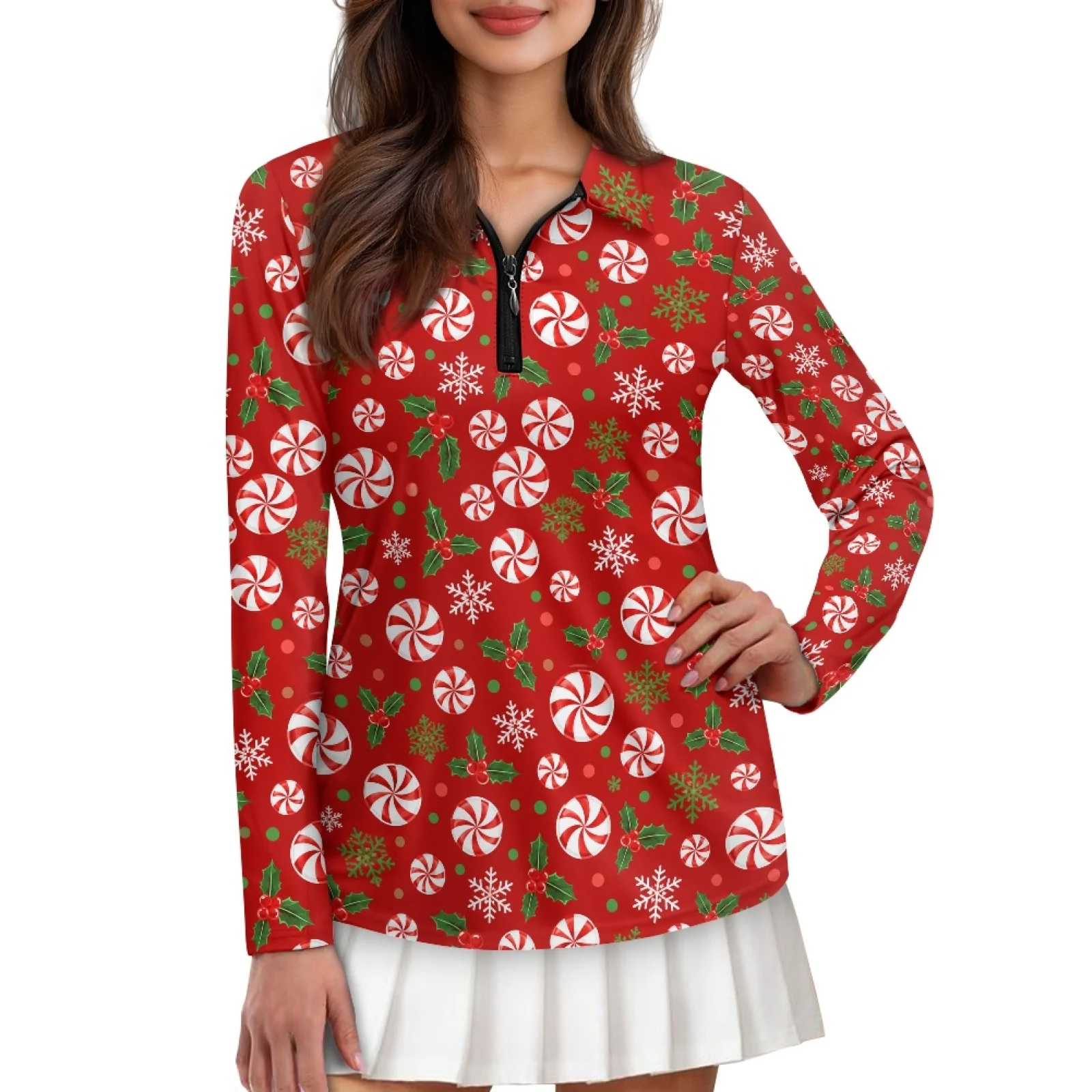 PENSTROLL Christmas Peppermint Candy Womens Quick Dry Golf Shirts Slim Fit Athletic Shirts for Vacation